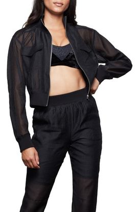 Good American Good American Sheer Crop Bomber Jacket