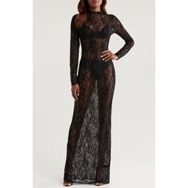 Good American Good American Sheer Lace Long Sleeve Stretch Gown