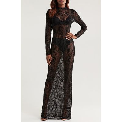 Good American Good American Sheer Lace Long Sleeve Stretch Gown