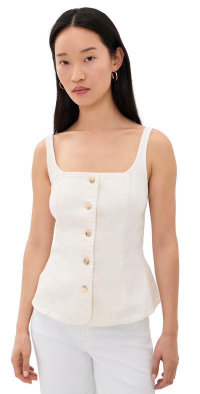 Good American Sleeveless Denim Button Front Top Cotton White