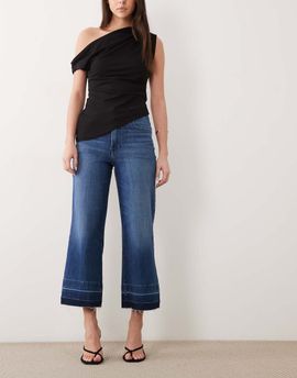 Good American Good American soft tech good waist palazzo cropped jeans in mid blue wash