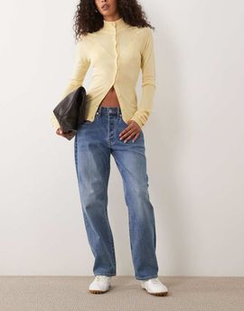 Good American Good American straight leg ankle length jeans in vintage wash blue