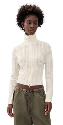 Good American Good American The Cable Zip Up Cardigan Chalk
