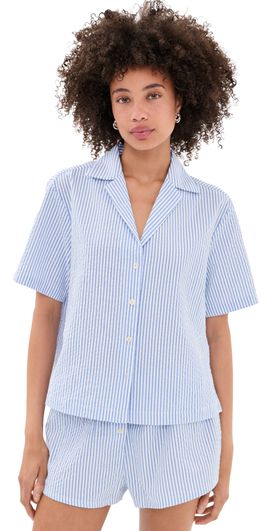 Good American Good American The Camp Shirt Blue Stripe Seersucker