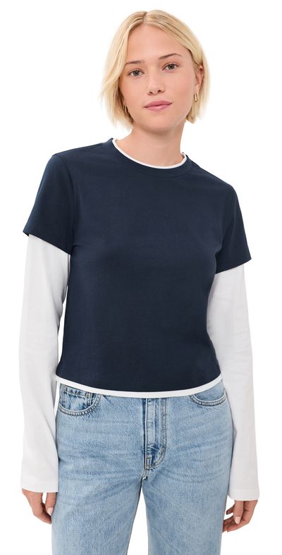Good American Good American The Combo Layered Tee Navy With Chalk