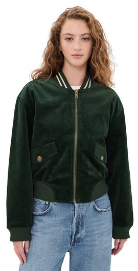 Good American Good American The Corduroy Varsity Jacket Forest Green