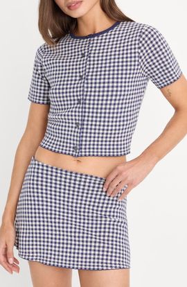 Good American Good American The Keepsake Gingham Crop Cardigan