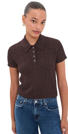 Good American Good American The Micro Cable Polo Pullover Espresso