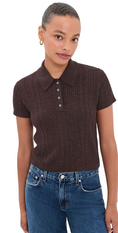 Good American Good American The Micro Cable Polo Pullover Espresso