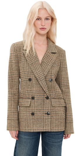 Good American Good American The Oversized Double Breasted Blazer Brown Plaid