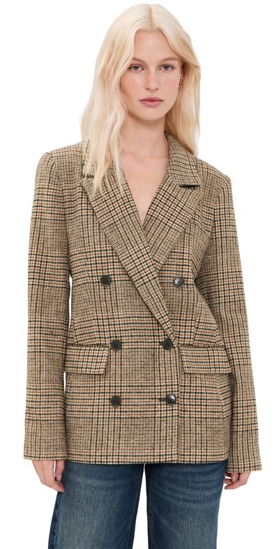 Good American Good American The Oversized Double Breasted Blazer Brown Plaid