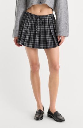 Good American Good American The Pleated Plaid Miniskirt