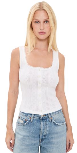 Good American Good American The Pointelle Button Down Tank White001