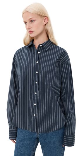 Good American Good American The Poplin Easy Shirt Navy Stripe