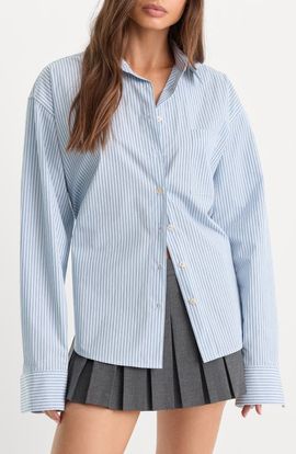 Good American Good American The Poplin Easy Striped Cotton Shirt