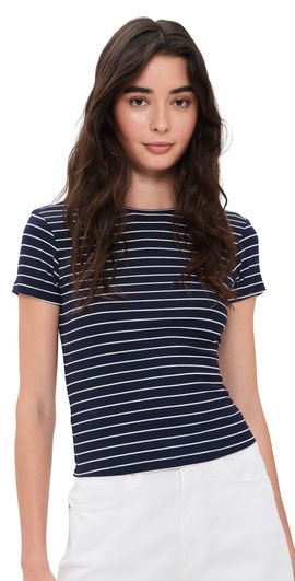 Good American Good American The Rib Baby Tee SIMPLE STRIPE HORIZON INK