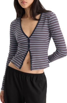 Good American Good American The Rib V-Neck Striped Cardigan