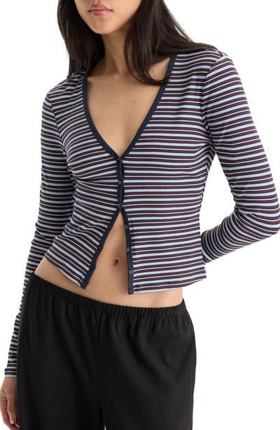 Good American Good American The Rib V-Neck Striped Cardigan