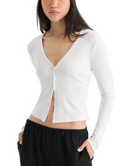 Good American Good American The Rib V Neck Cardigan Tee