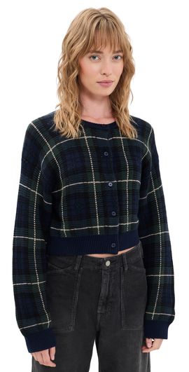 Good American Good American The Shrunken Cardigan Forest Plaid