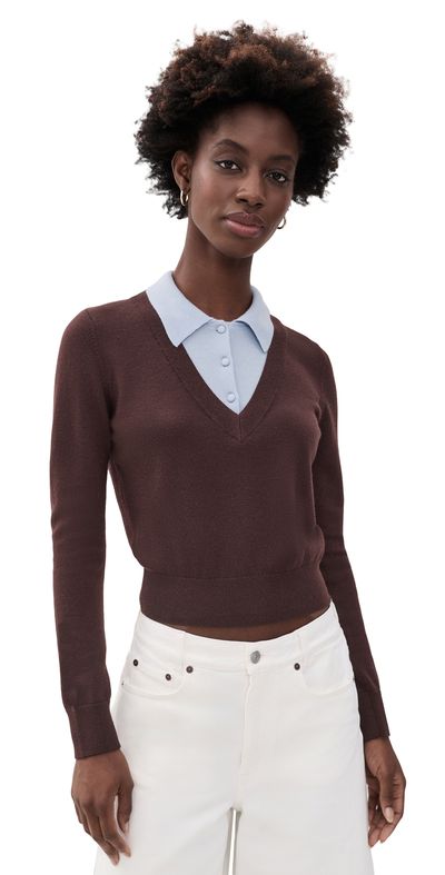 Good American Good American The Two In One Sweater Mocha With Sky