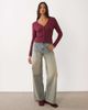 Good American Good American v-neck button down ribbed cardigan in burgundy-Red - 2