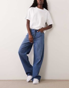 Good American Good American vintage wide leg high rise jeans in mid blue wash