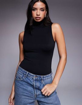 Good American Good American weightless mock neck bodysuit in black