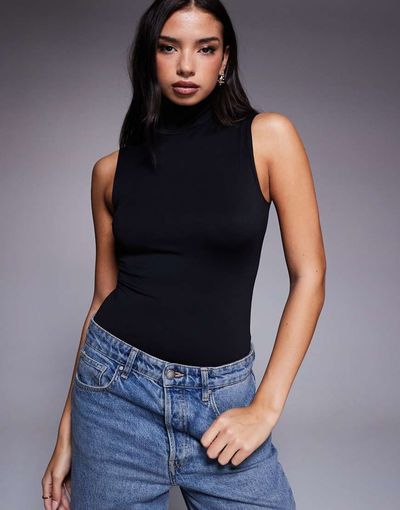 Good American Good American weightless mock neck bodysuit in black