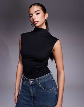 Good American Good American weightless sculpting sleeveless high neck bodysuit in black