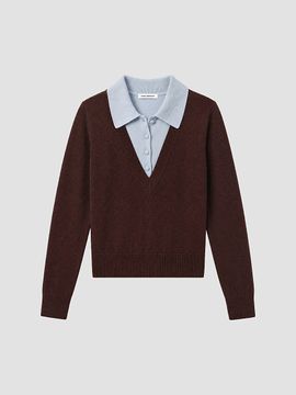Good American Good American Women's Merino Wool Layered Polo Sweater