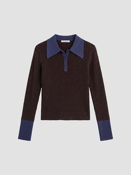 Good American Good American Women's Rib-Knit Merino Wool Polo Sweater