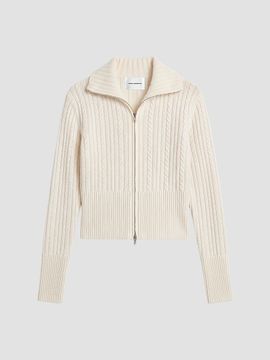 Good American Good American Women's The Cable Cashmere-Wool Zip-Front Sweater