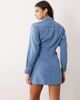 Good American Good American wrap mini shirt dress in light blue wash denim - 3