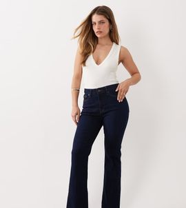 Good American Petite Good American Petite good legs flare jeans in dark blue wash-Navy