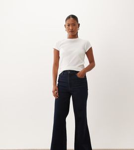 Good American Petite Good American Petite Palazzo high waist flared jeans in dark blue wash