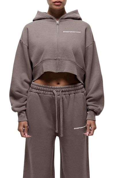 Good For Nothing Good For Nothing Vintage Taupe Crop Zip Hoodie