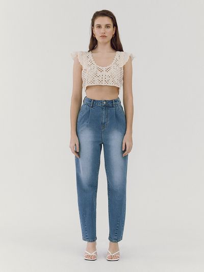 GOODDEN Boyfriend Pin Tuck Jeans - Blue