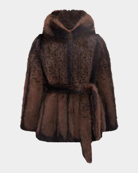 Lyla Grant Faux-Fur Fox Hooded Jacket With Belt