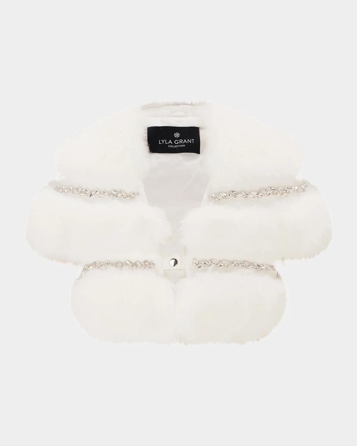 Lyla Grant Faux-Fur Fox Rhinestoned Bolero With Short Sleeves