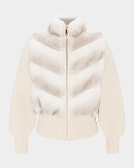 Lyla Grant Faux-Fur Mink Jacket With Wool Knit Sleeves