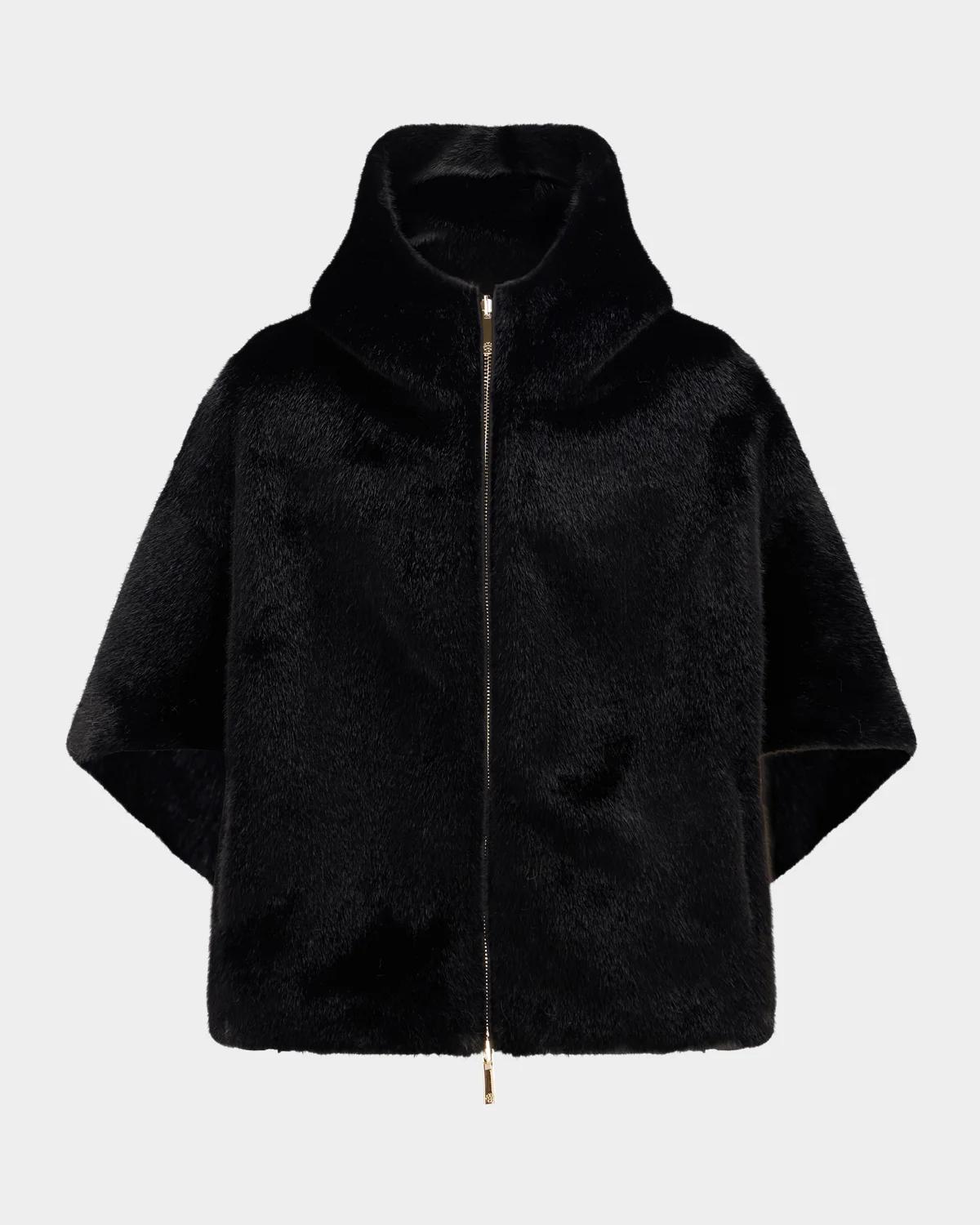Lyla Grant Faux-Fur Mink Short-Sleeve Hooded Jacket