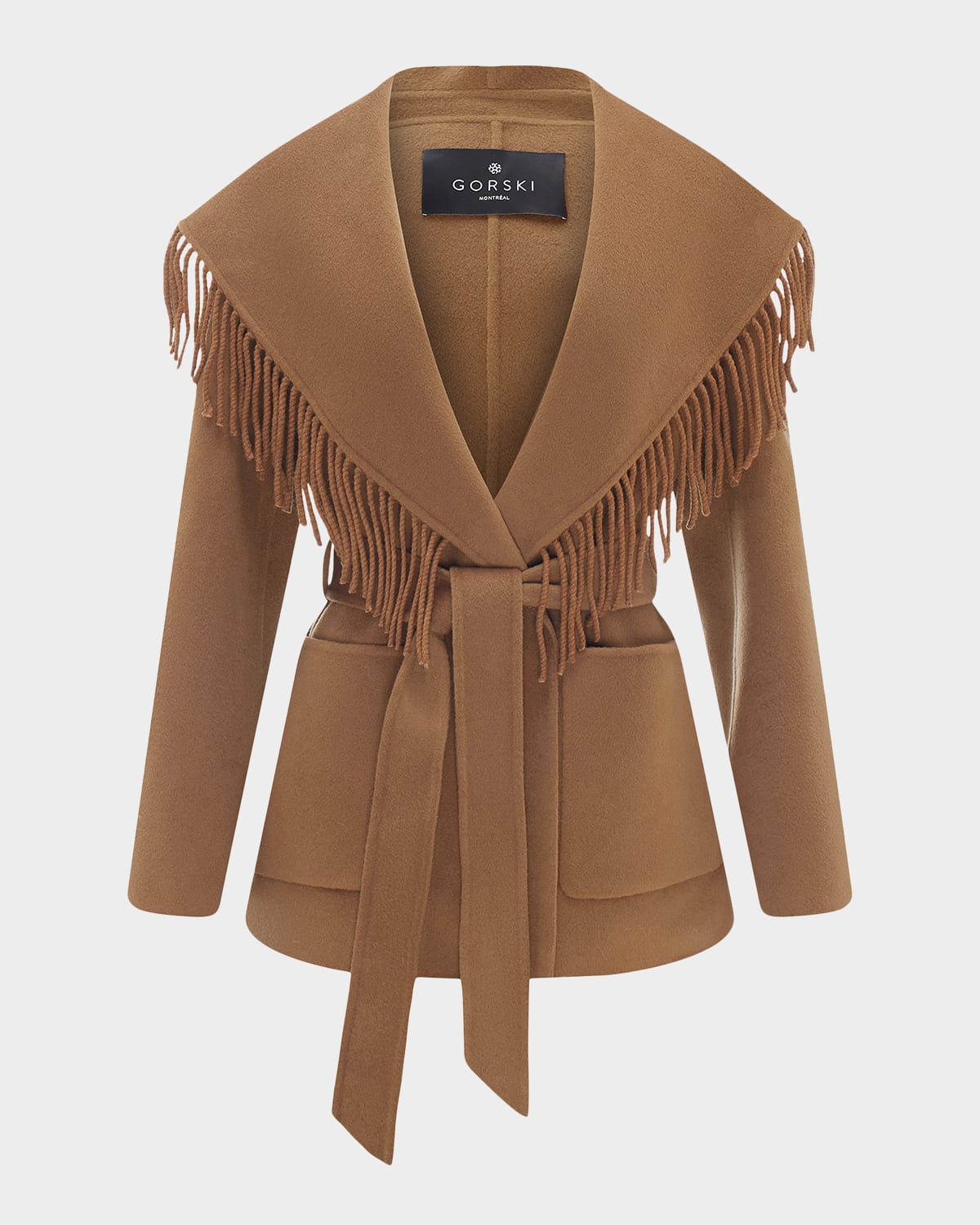 Gorski Fringe Shawl-Lapel Cashmere-Wool Belted Jacket