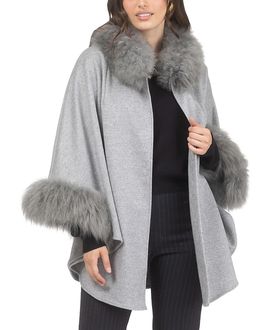 Gorski Gorski Cashmere & Wool Cape With Lamb Trim