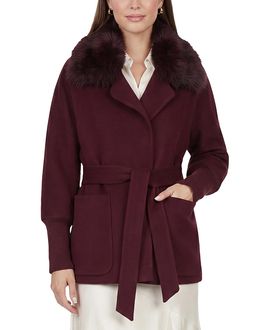 Gorski Gorski Fabric Jacket with Detachable Shearling Lamb Collar, Belt
