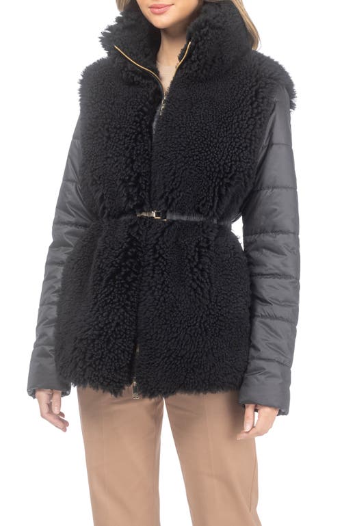 GORSKI GORSKI Genuine Shearling Jacket with Quilted Sleeves and Back, Belt