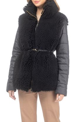 GORSKI GORSKI Genuine Shearling Jacket with Quilted Sleeves and Back, Belt