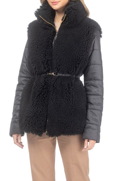 GORSKI GORSKI Genuine Shearling Jacket with Quilted Sleeves and Back, Belt