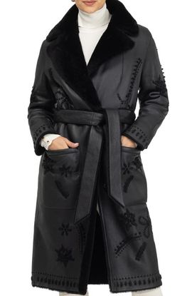 GORSKI GORSKI Genuine Shearling Short Coat with Embroidery, Belt