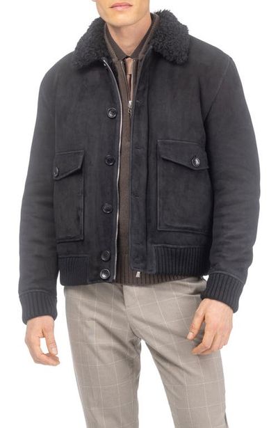 GORSKI GORSKI Men's Genuine Shearling Bomber Jacket, Suede Finish